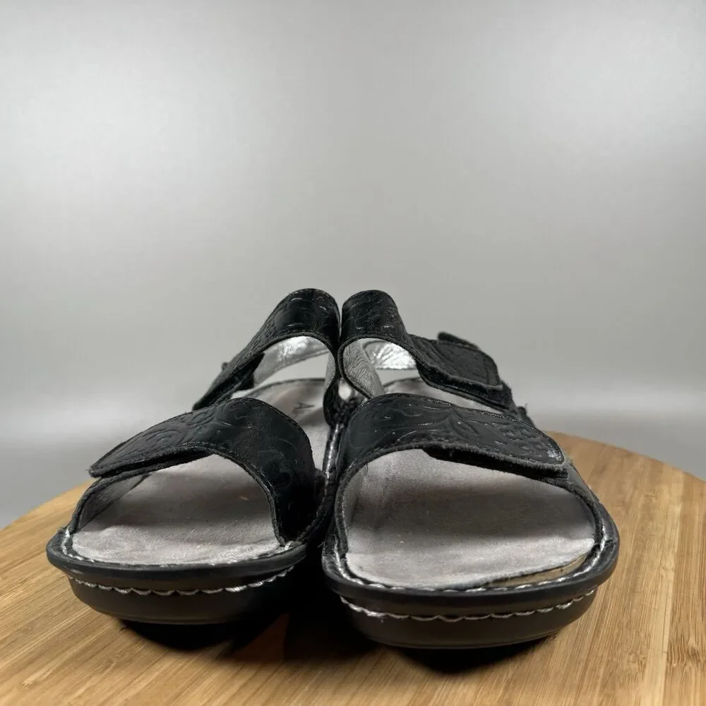 S‎ Alegria Verona Black Leather Low Wedge Sandals EU 37 US 6